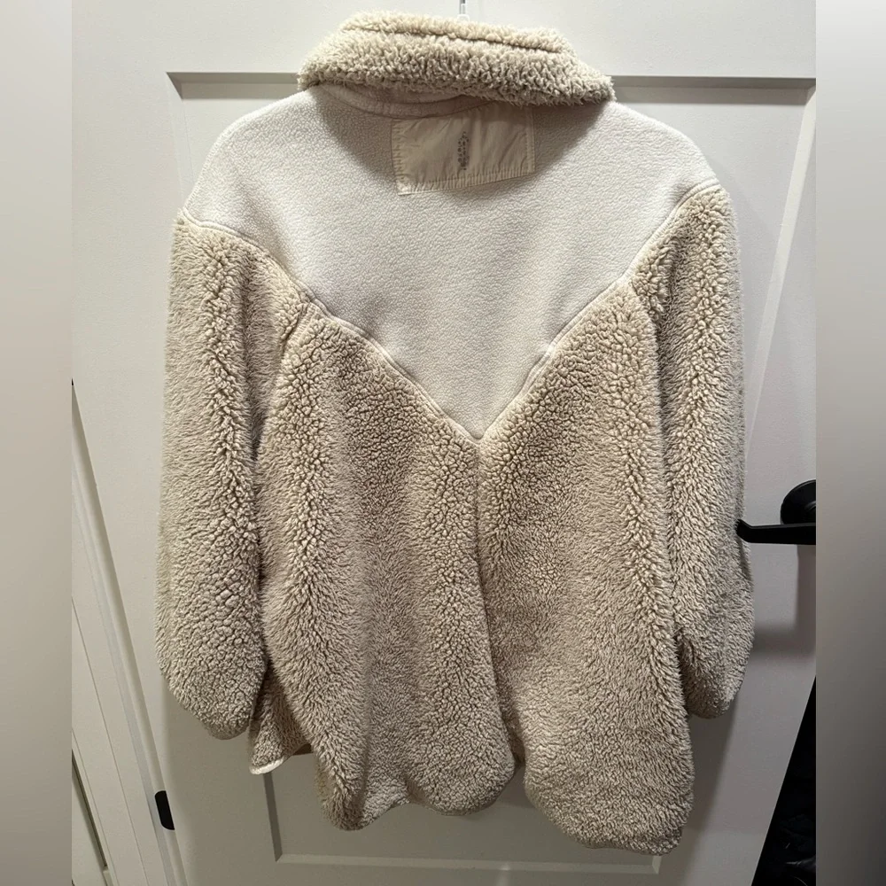 Free People Movement Sherpa Fleece Pullover Jacket Cream Snap Front Cozy Size S - Picture 4 of 5